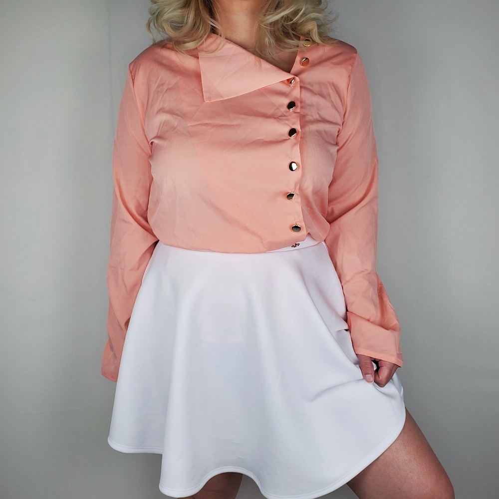 Bright Unique Orange Side Gold Button Blouse - image 3